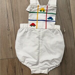 Florence Eiseman White Diaper Cover with Car Accents